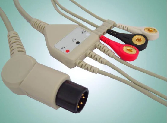 Datascope,colin,spacelabs,zoll,goldway,welch Allyn 3lead Ecg Cable,IEC/AHA,Clip/Snap With CE