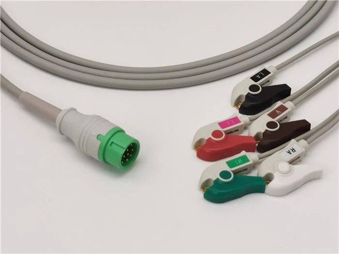 DRE ECG Transducer Adapter Cable 5 Leads Clips