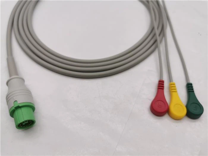 Mindray Compatible 12 Pin ECG Transducer Cable 3 Leads Snaps